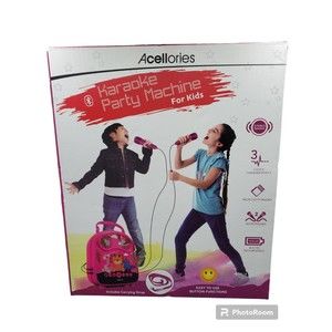 New Unopened Acellories Karaoke Machine for Kids w/ 2 Microphones Cable & Strap